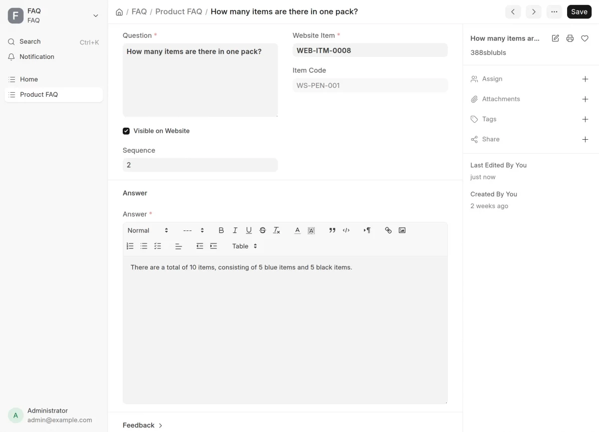 Product FAQ details