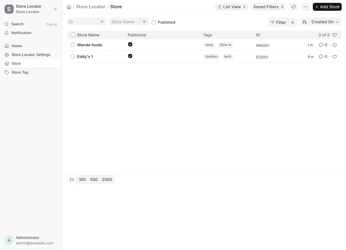 Store List page