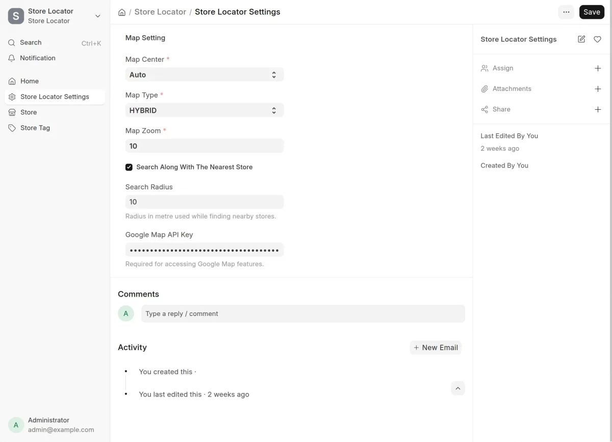 Store locator settings