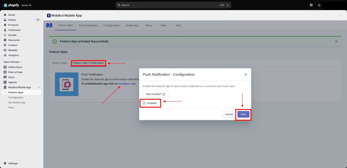 Push Notification config Hotwire Mobile App Builder for Shopify