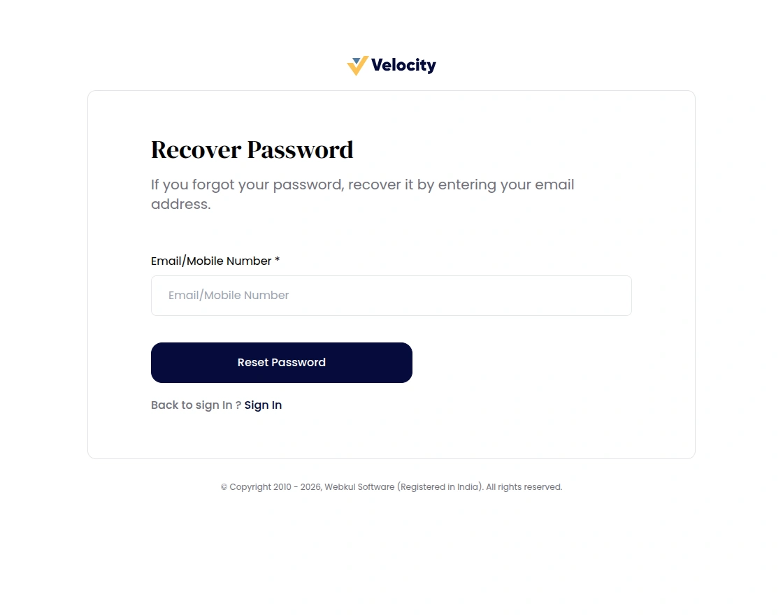 Customer forgot password form accepting email or mobile number