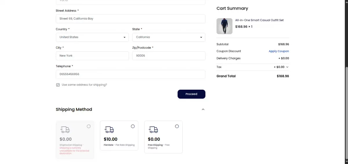 Bagisto checkout with ShipRocket shipping rates
