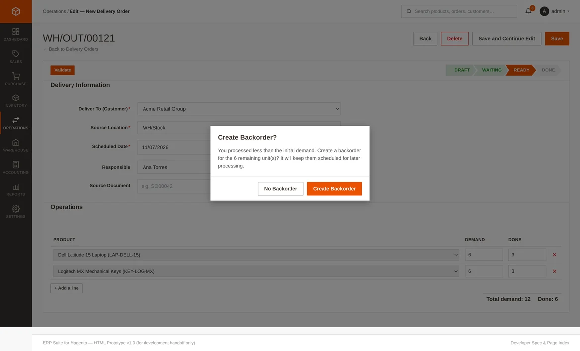 adobe commerce backorder for a partial delivery