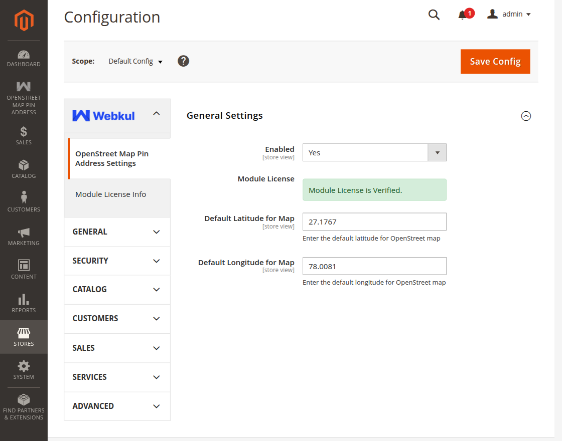 Configuration of Magento 2 OpenStreet Map Pin Address