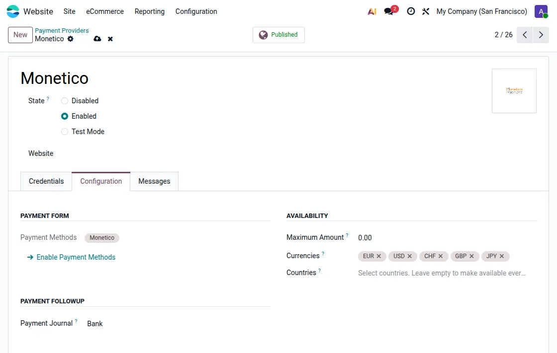 monetico configuration tab