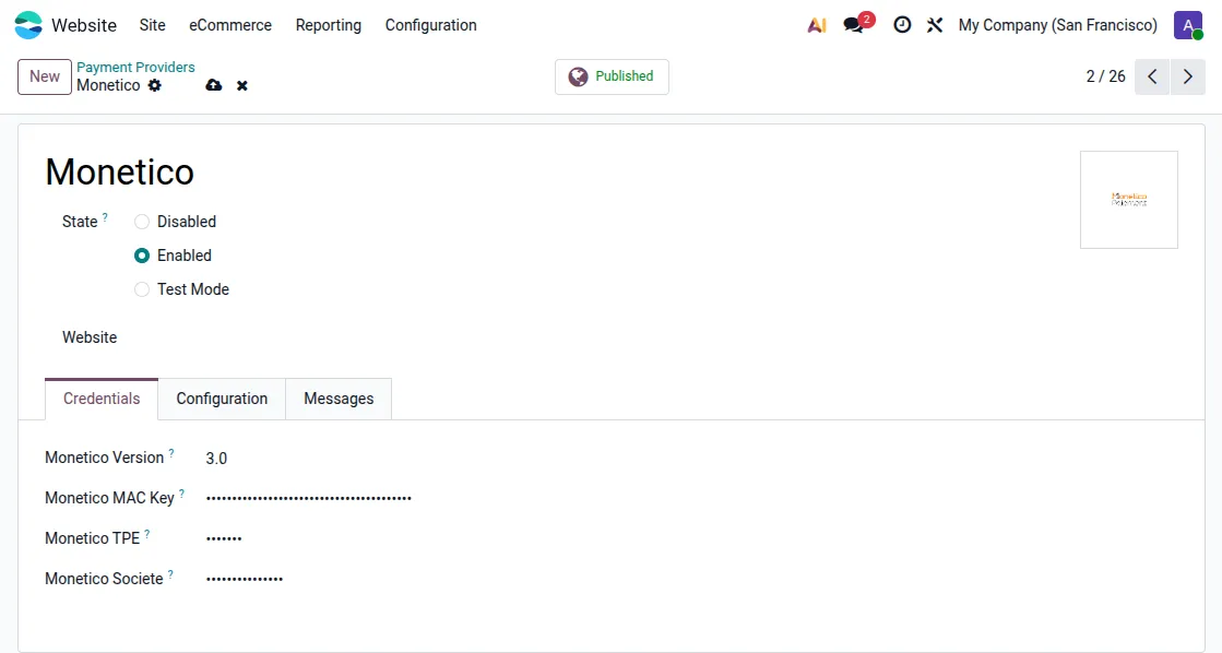 monetico credentials configurations