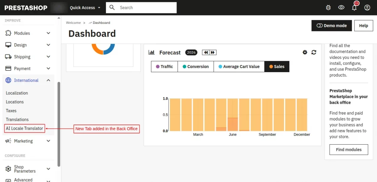 New Tab added in the Back Office