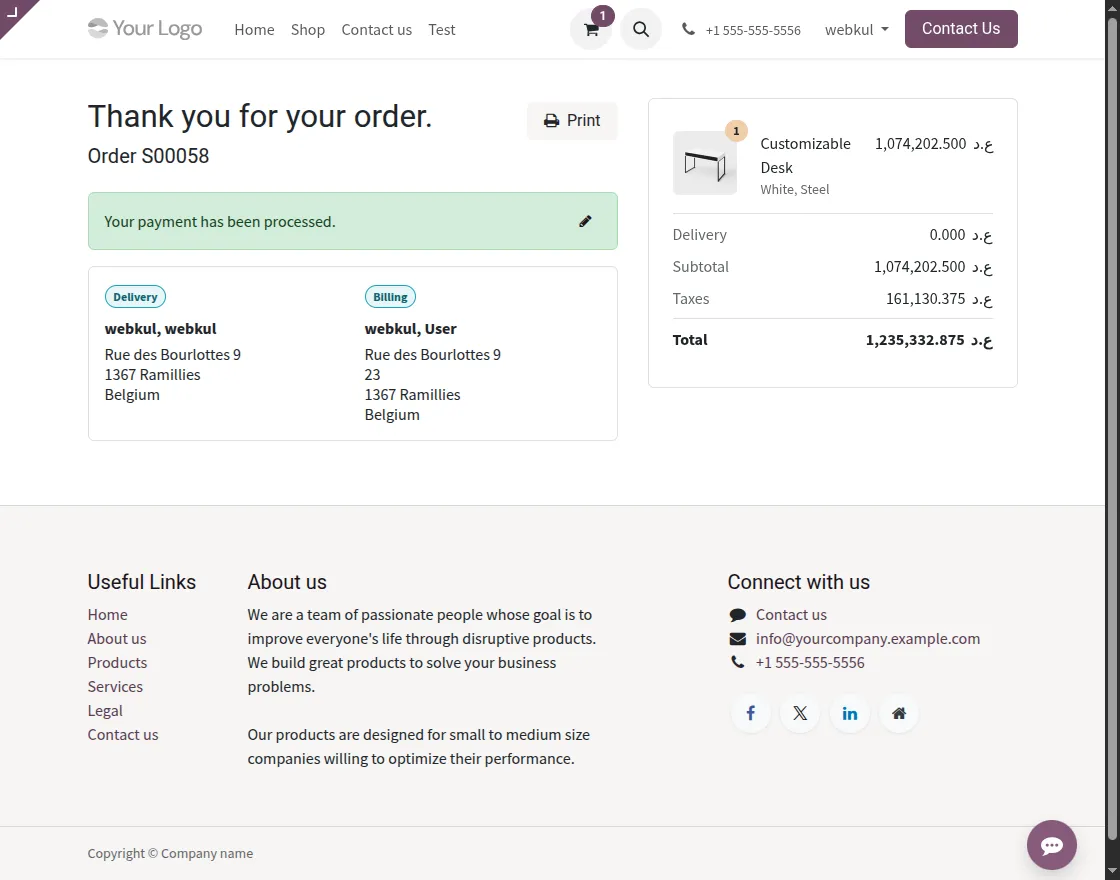 order confirmation page