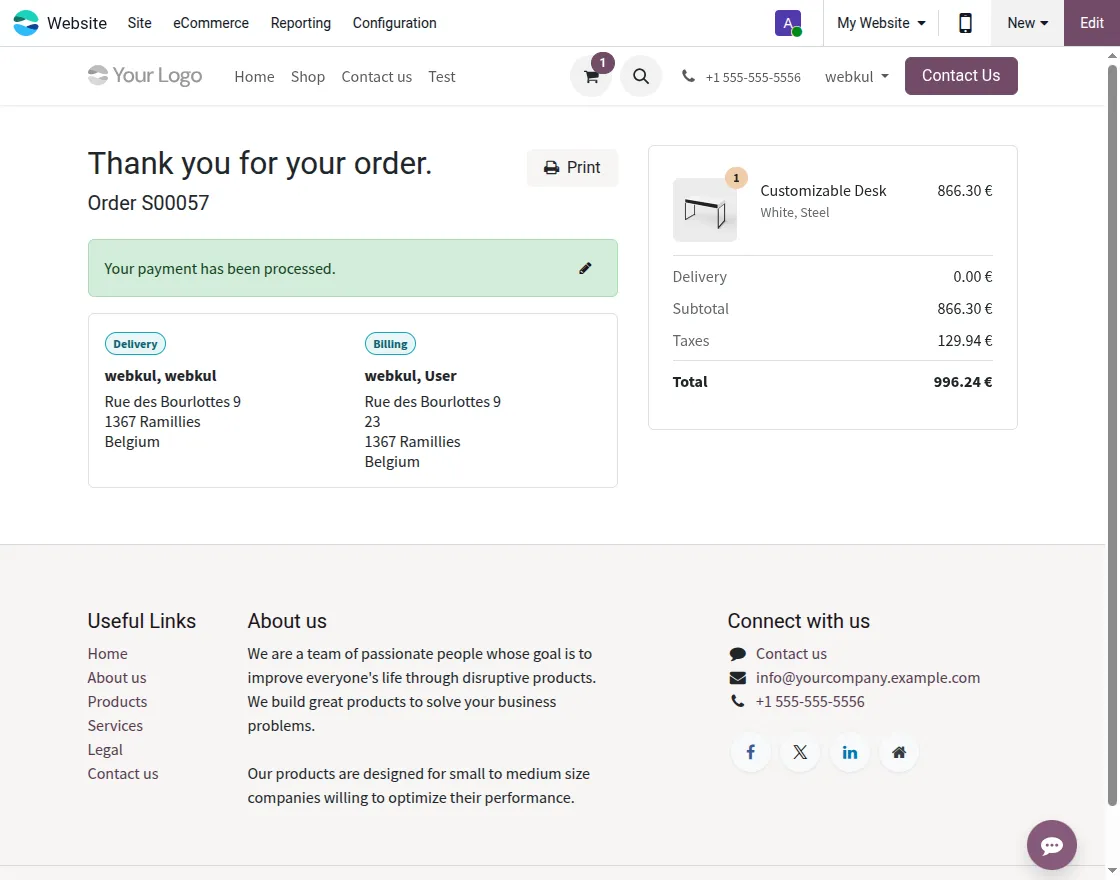 order confirmation page