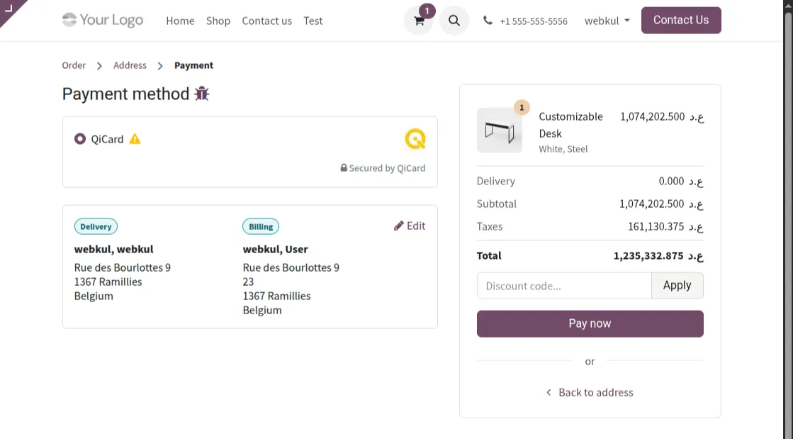 payment method selection