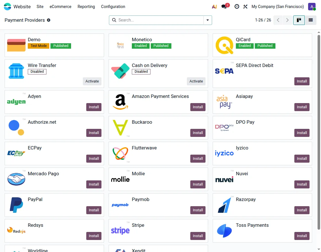 Payment providers list