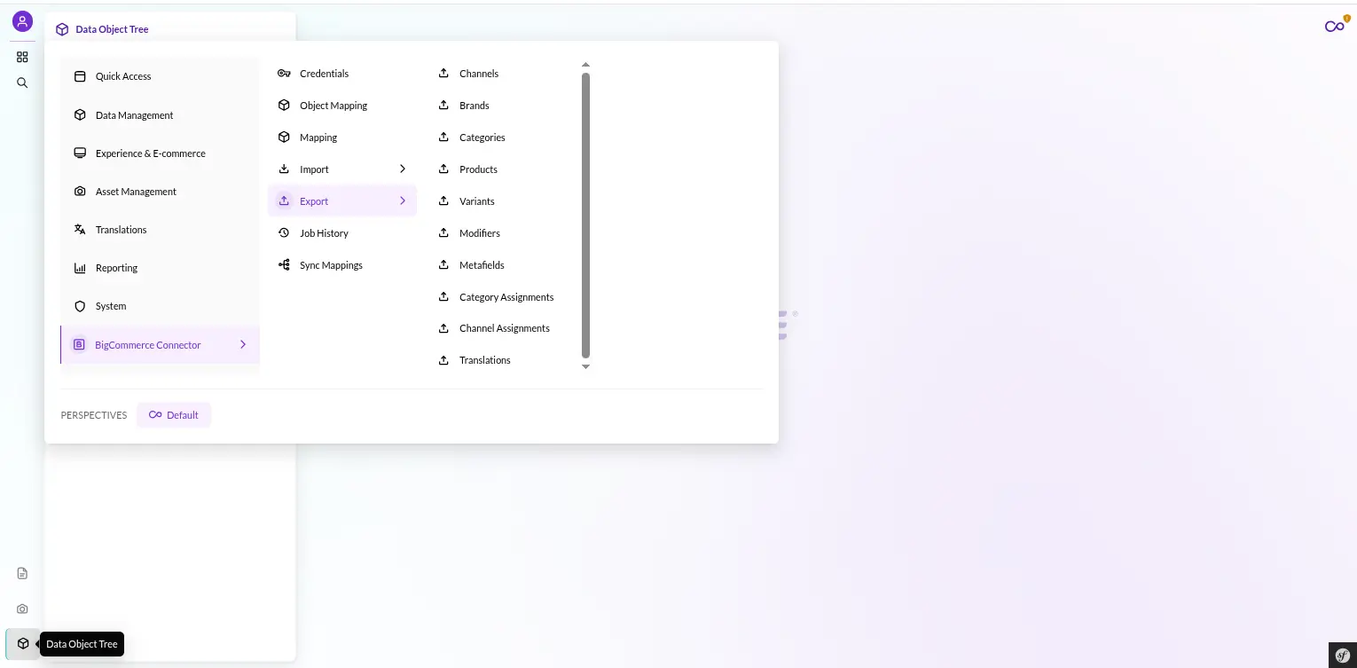 pimcore-bigcommerce-connector-studio-menu