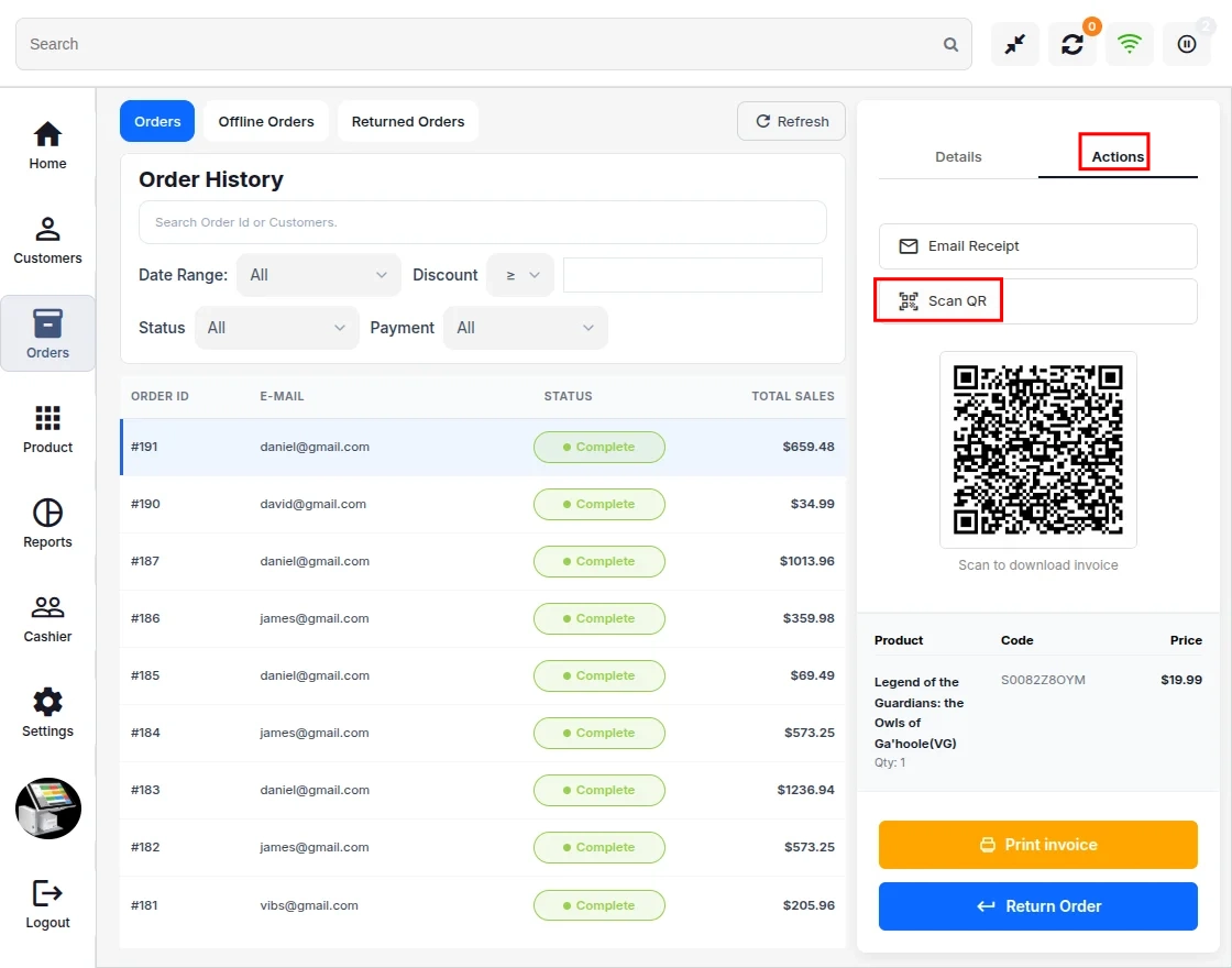POS Order Actions