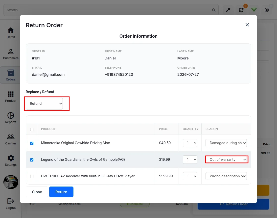 POS Return orders