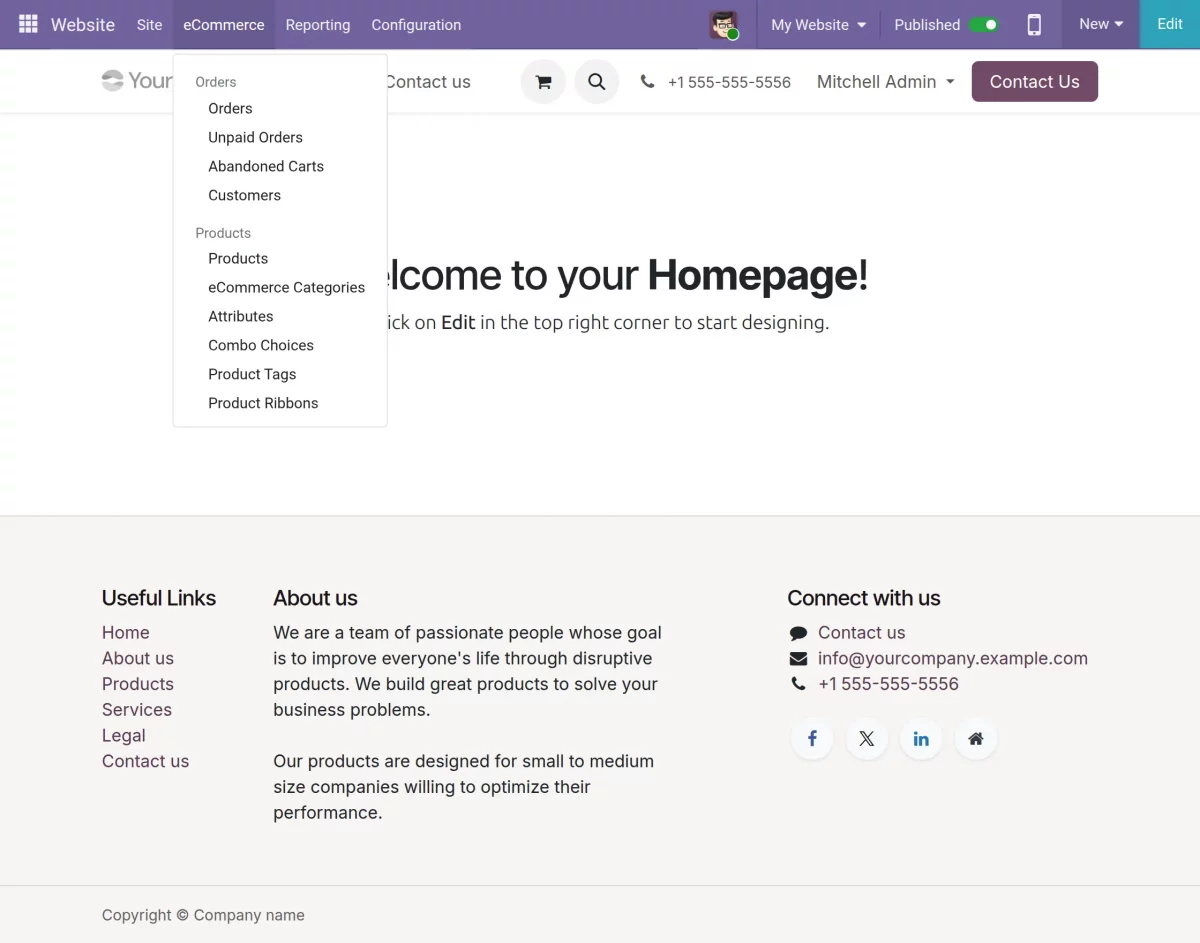 odoo ecommerce tab
