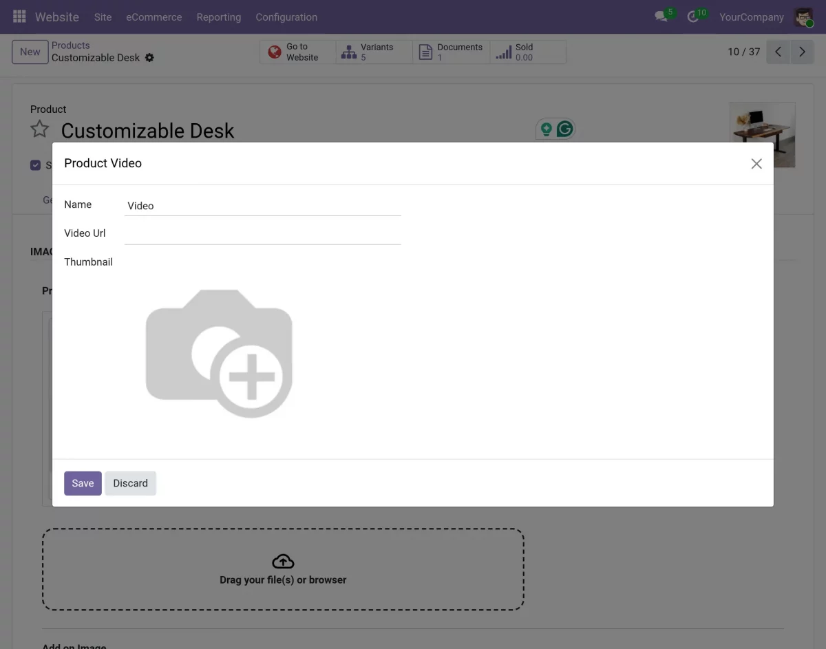 upload product video on odoo