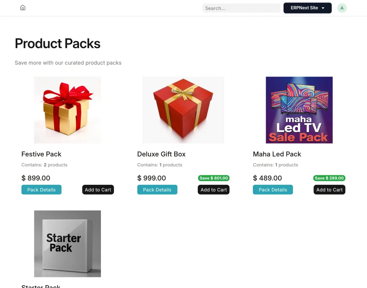 erpnext website product pack