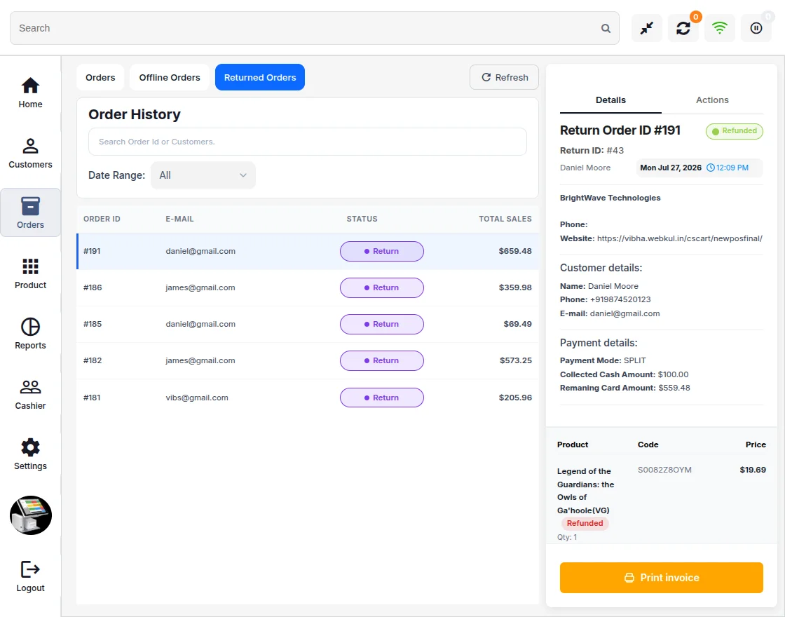 POS Return Order Details