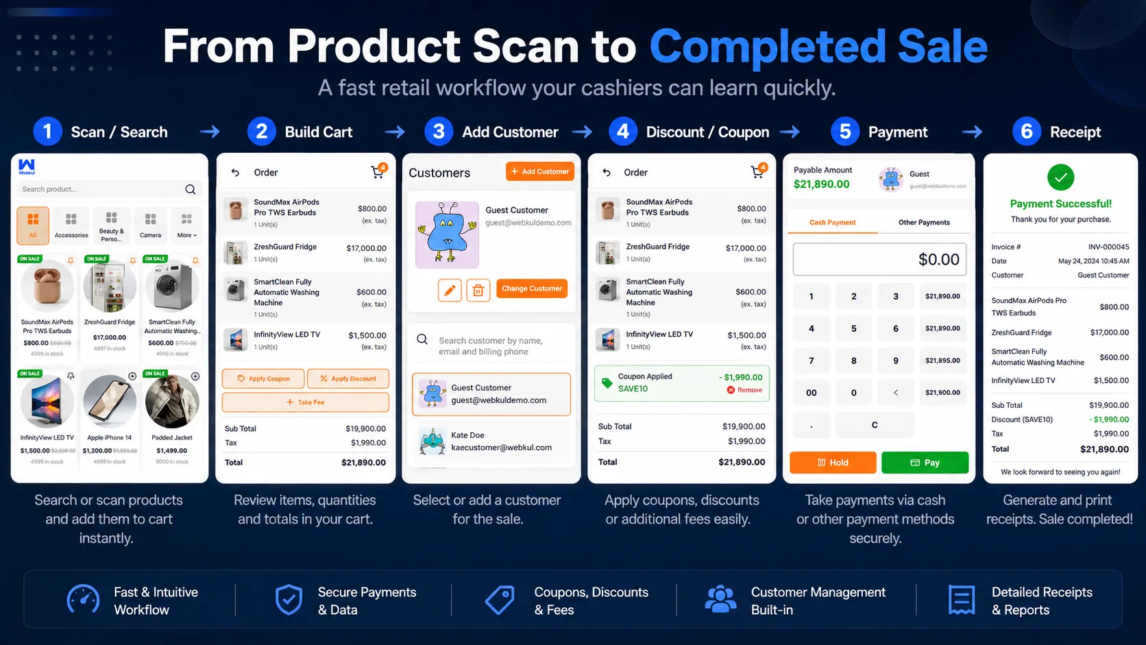 Cashier completing a sale in the WooCommerce POS demo checkout