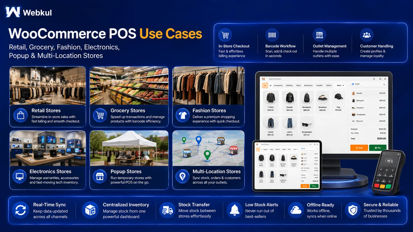 Store types that use WooCommerce POS, from grocery and fashion to multi-location retail
