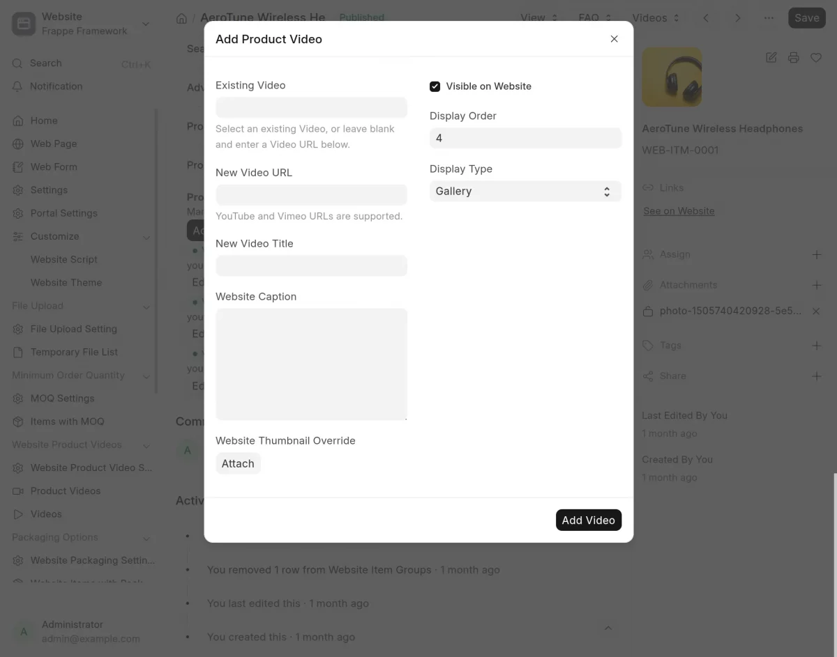add product video popup