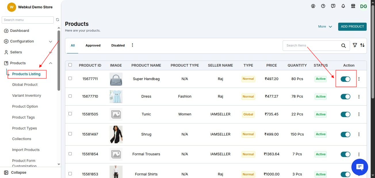 Add Product Enable/Disable