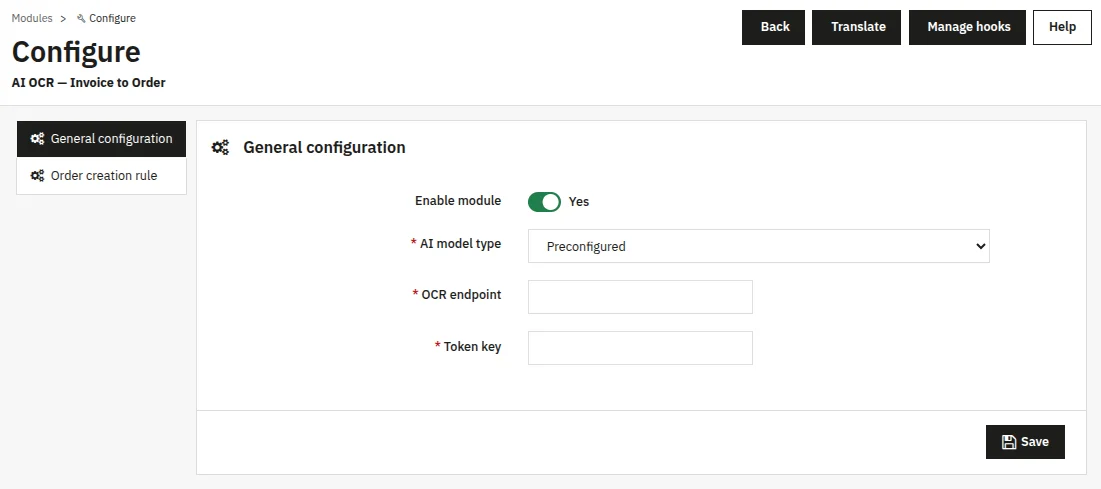AI Model Type selected to Preconfigured
