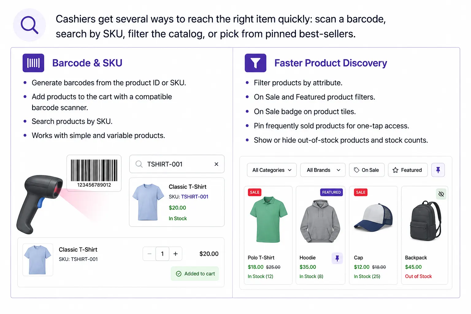 WooCommerce POS barcode, SKU search and faster product discovery