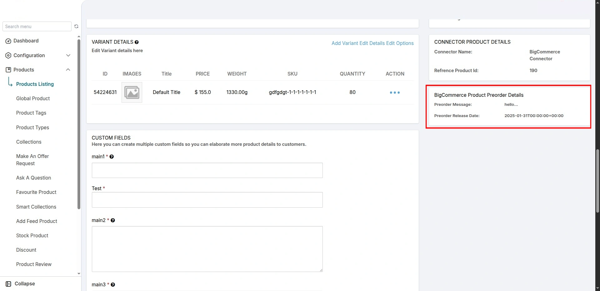 perorder admin side details
