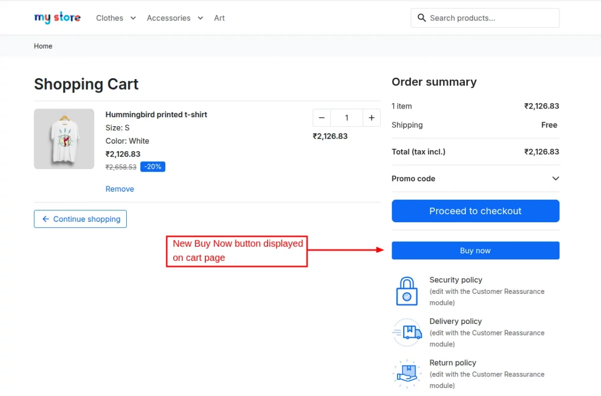 buy now on cart page