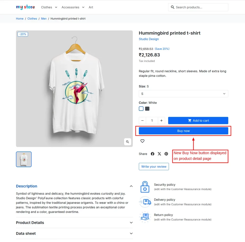 buy now on product page