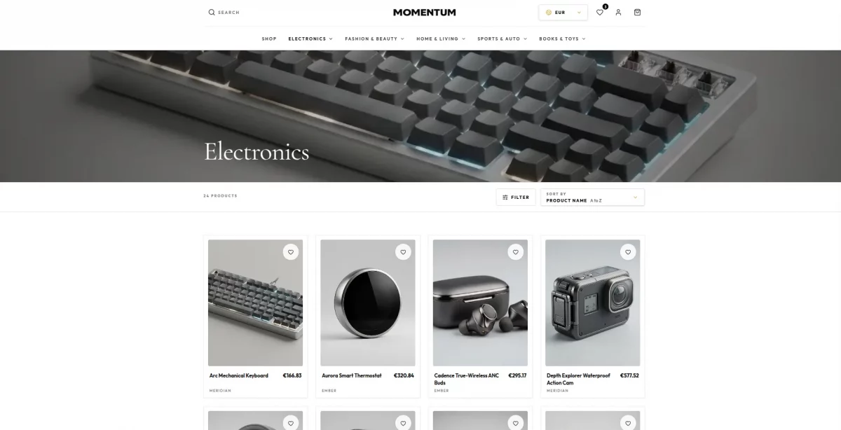 Category listing page in the Odoo Headless Momentum Theme