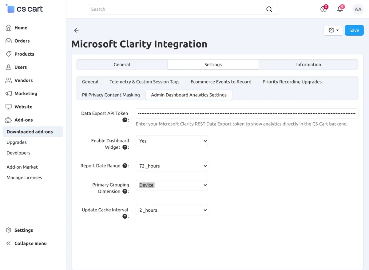 Admin Dashboard Analytics Settings