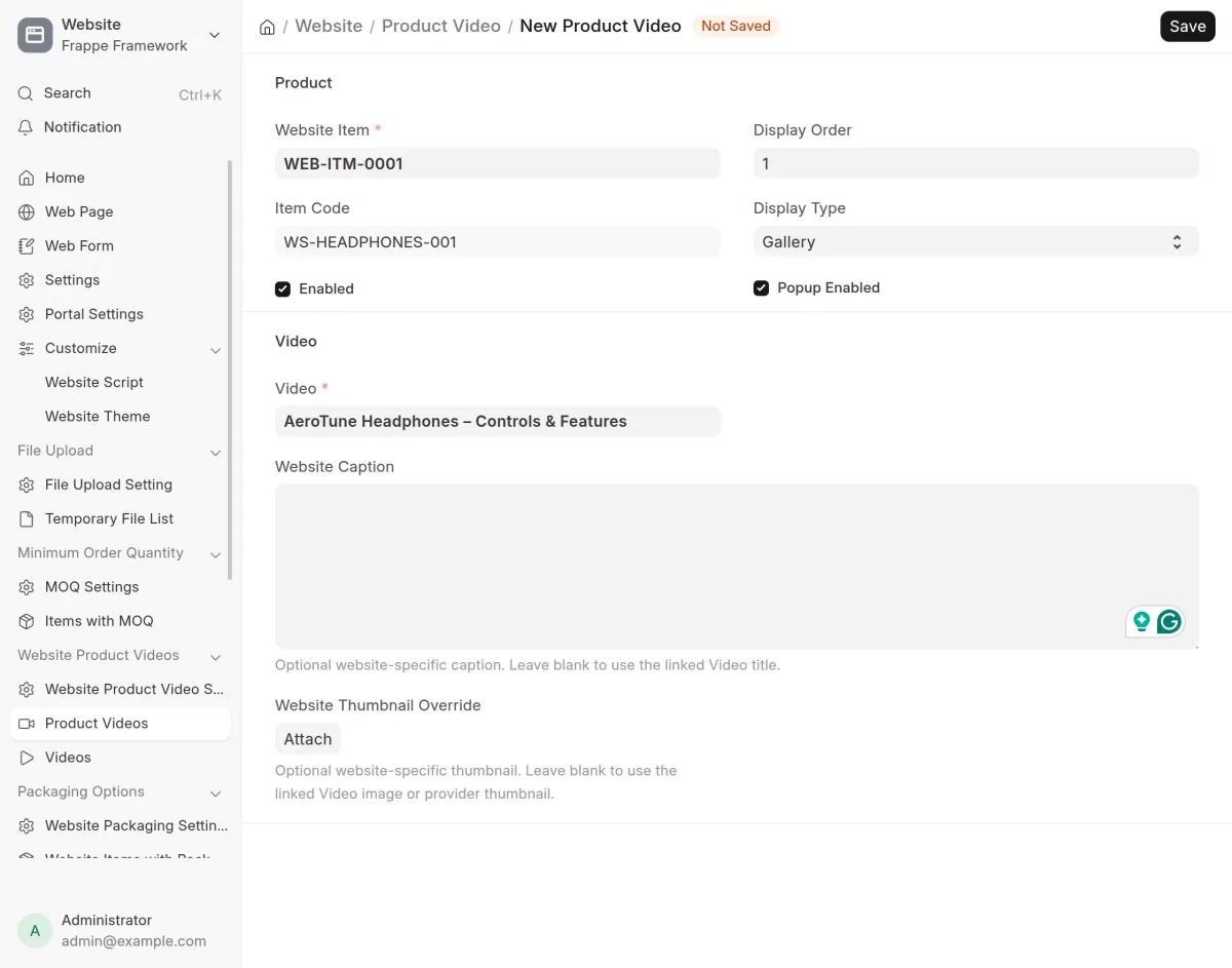 configure product video