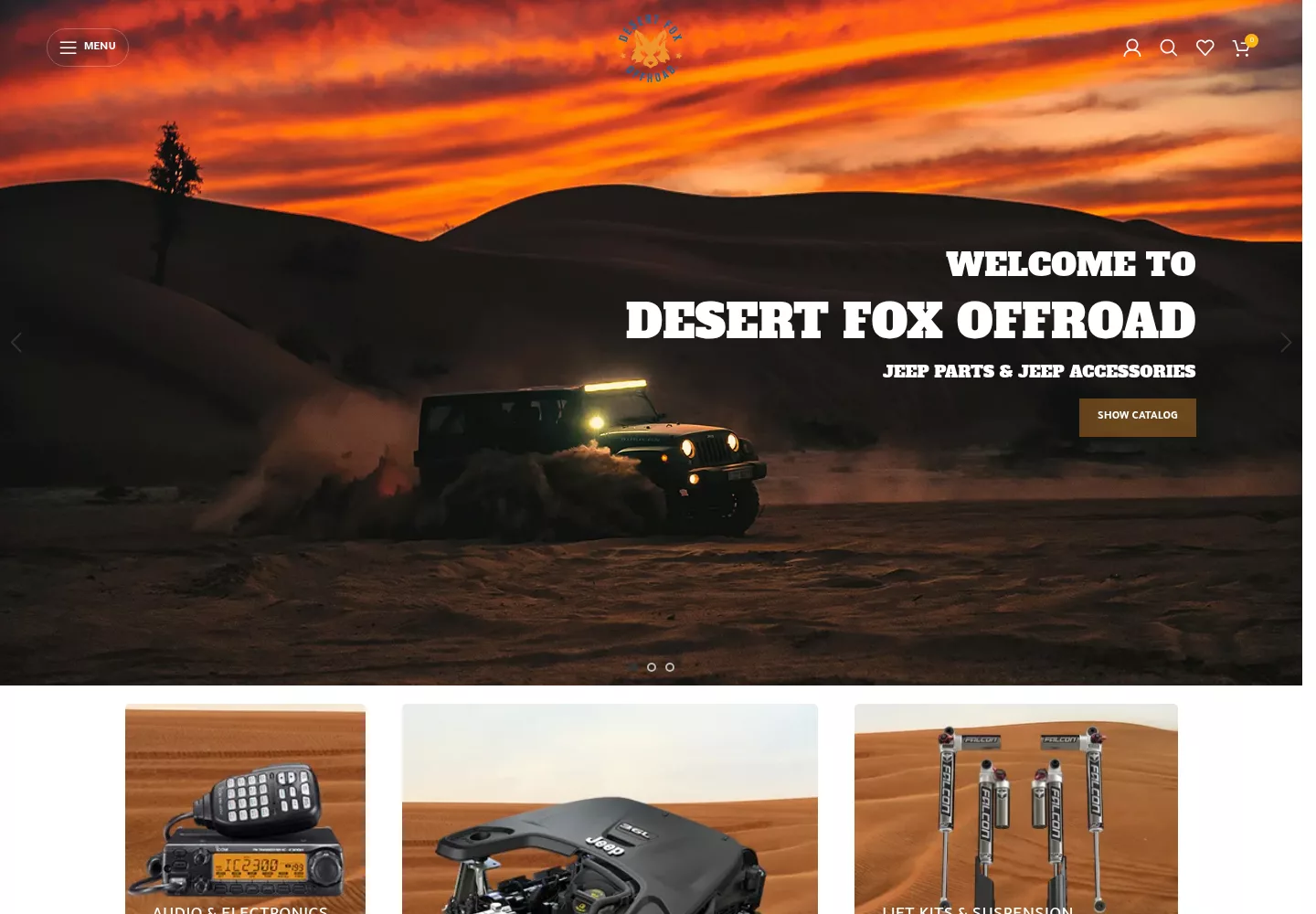 Desert Fox Offroad online storefront homepage showing Jeep parts and accessories