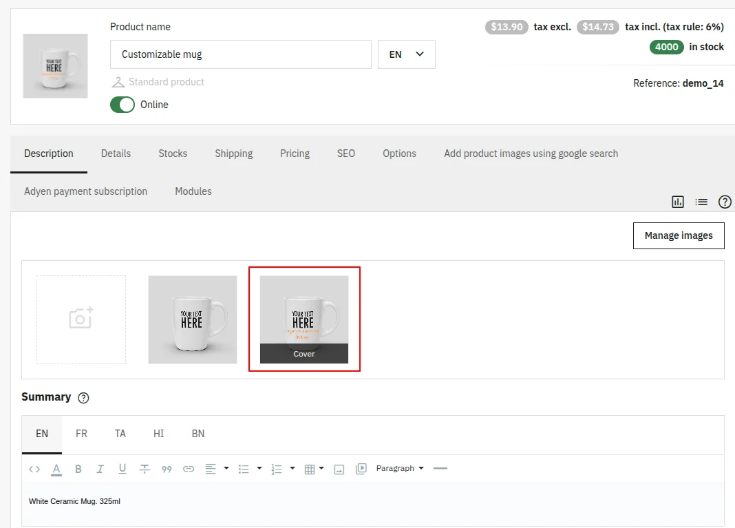edit product page
