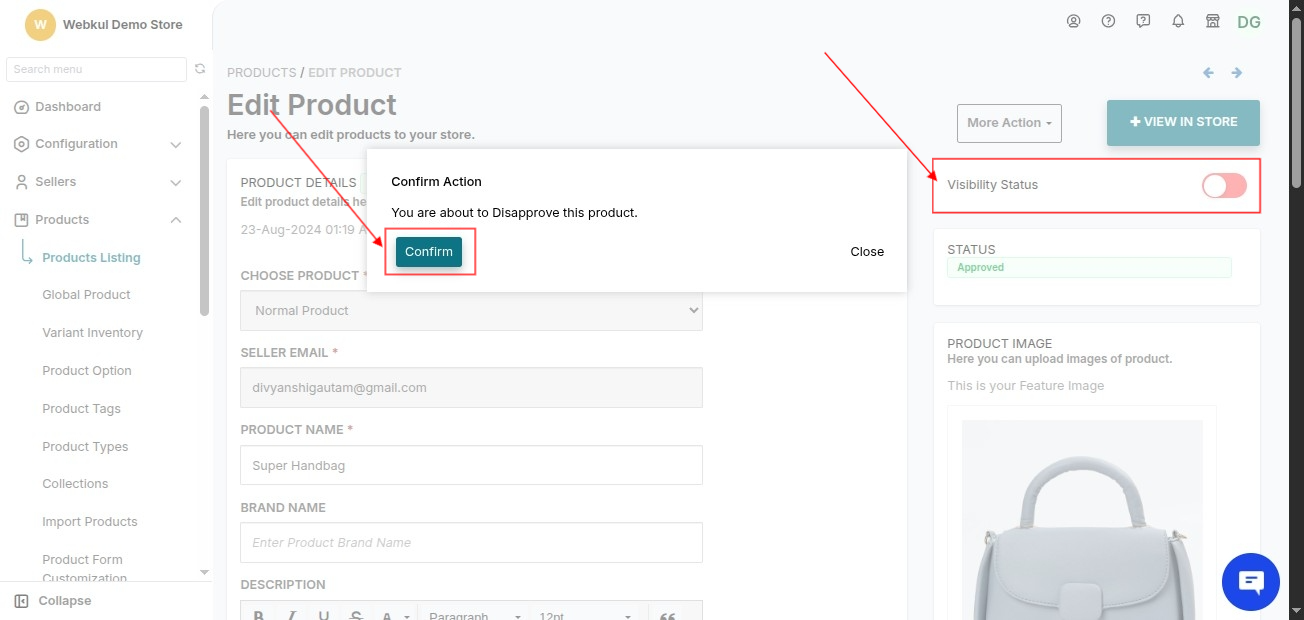 Edit Product Enable/Disable