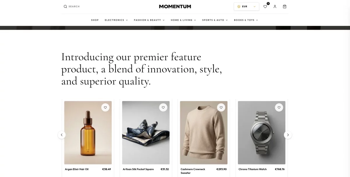 featured products on the Odoo Headless Momentum
