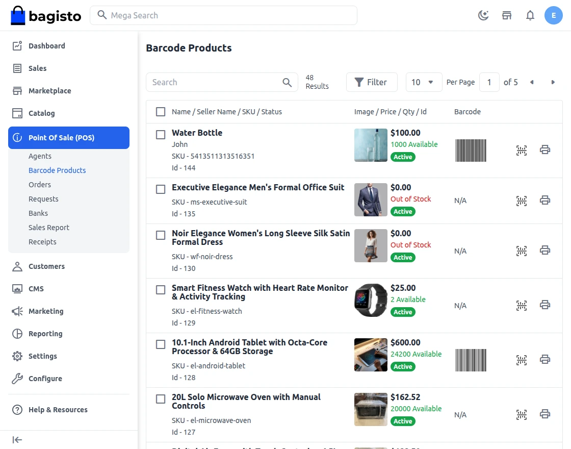 Marketplace Point of Sale manage all sellers