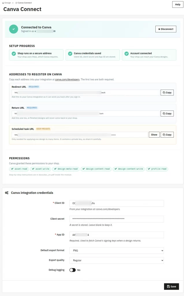 module settings
