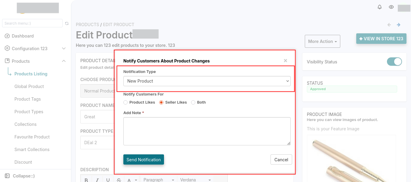 Notify Customer Popup