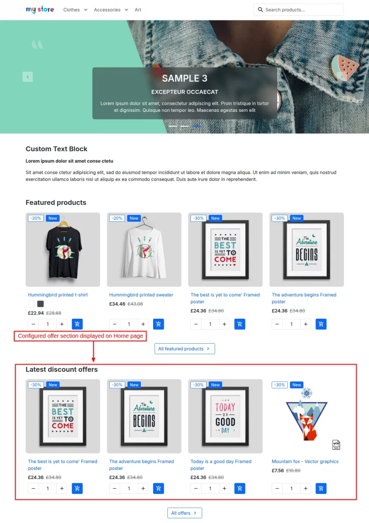 offer section on home page