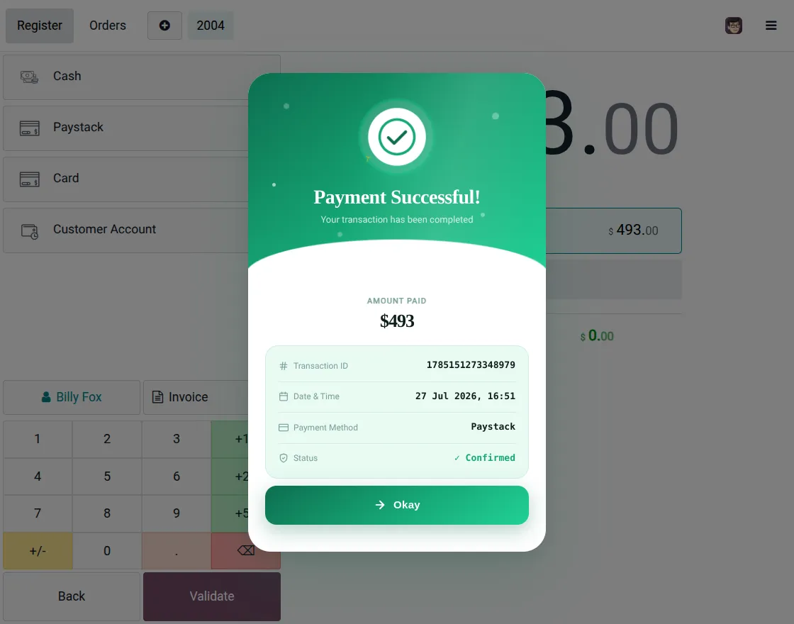 payment done by paystack terminal