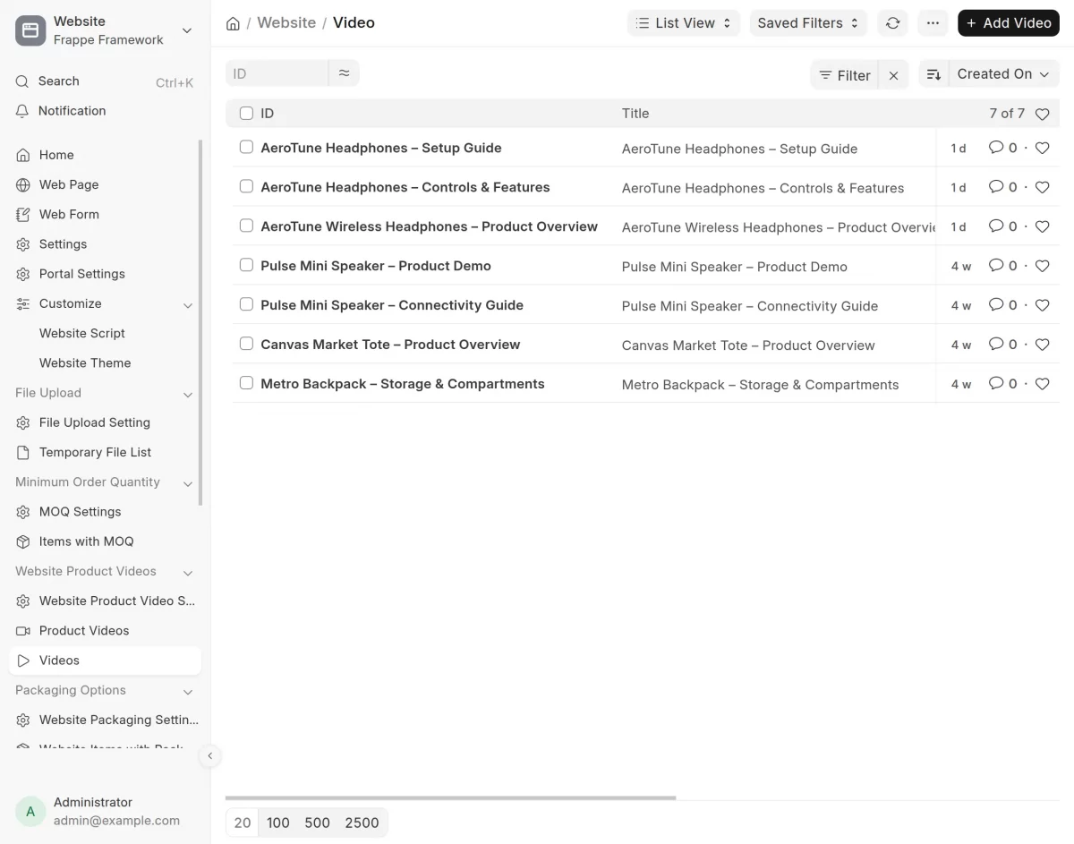 product video list