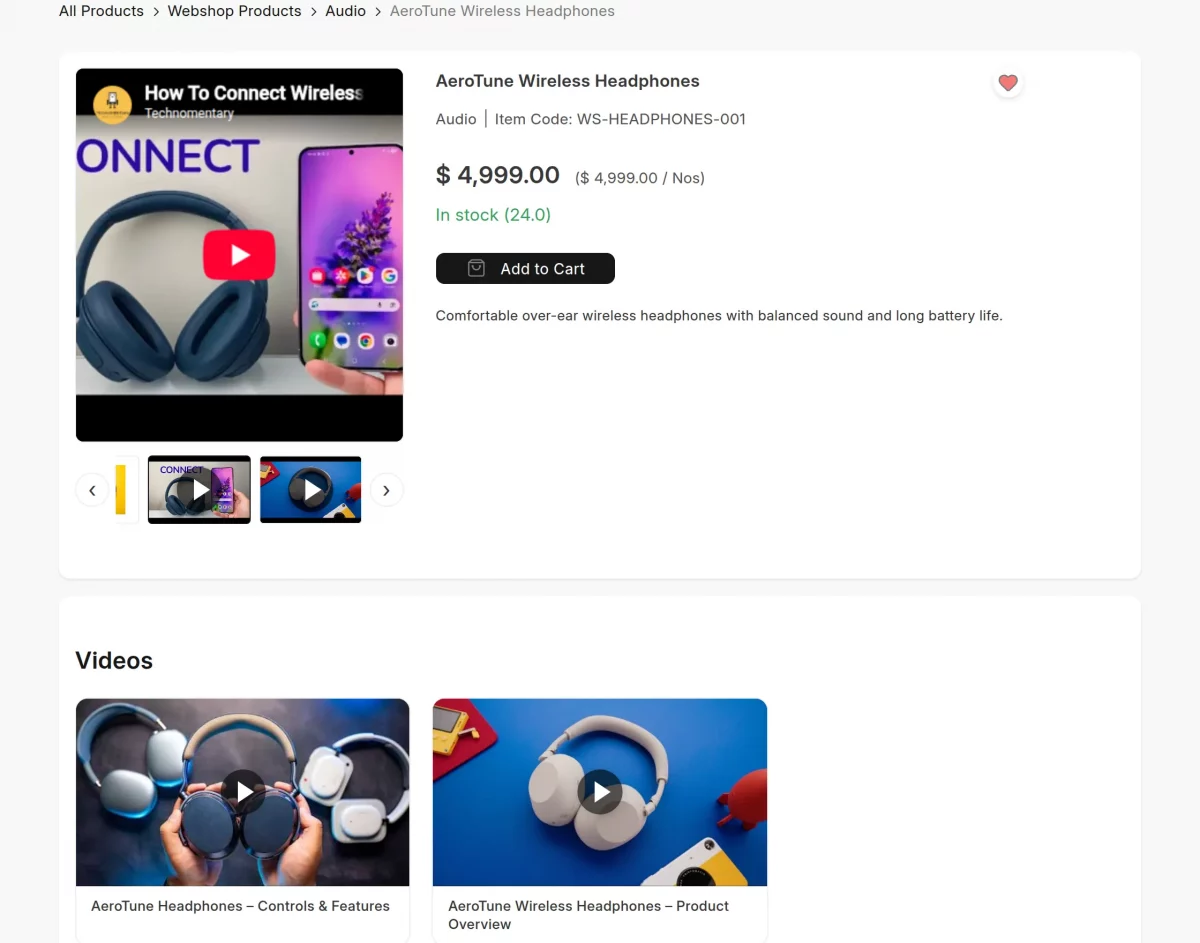 product videos on website