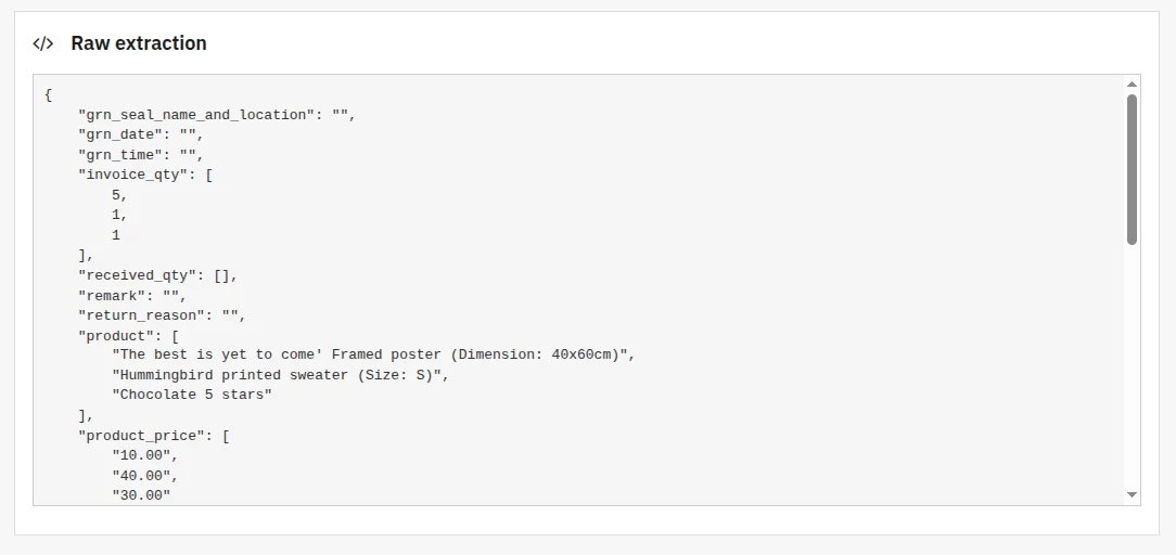 Raw extraction data