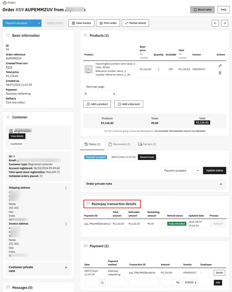 refund update on order detail page