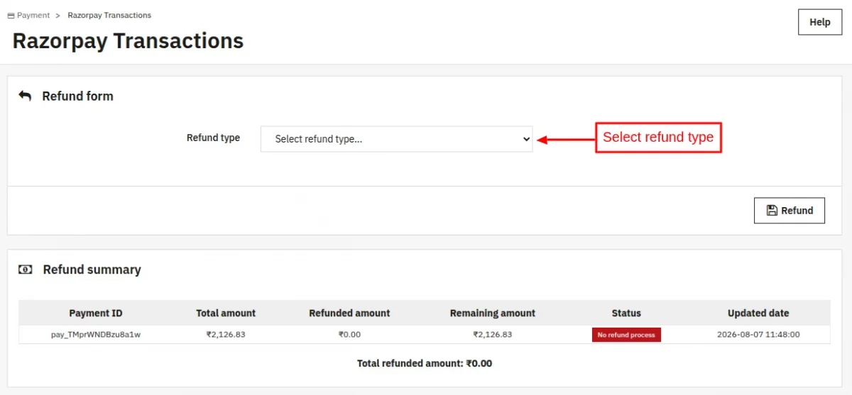 select refund type