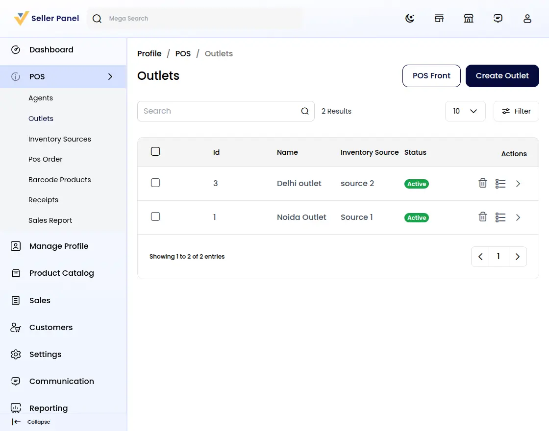 Marketplace Point of Sale manage outlets