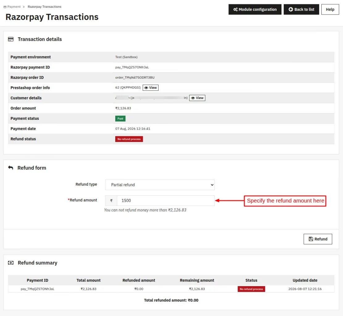 refund amount